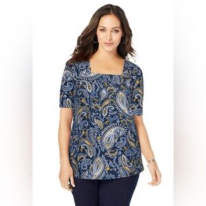 Jessica London Plus Size Stretch Square Neck Short Sleeve Tee! Size 22/24.